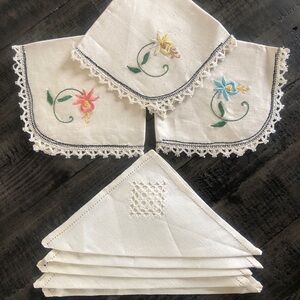 Embroidered Floral Lace Trim Napkins Set 8 Ivory